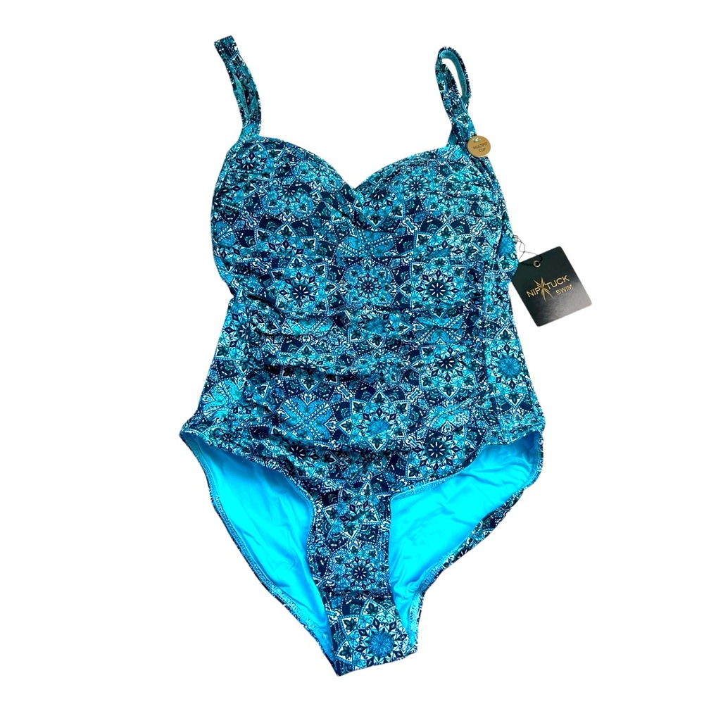 Nip/Tuck NWT Blue Print Size Medium (8-10) One Piece Swimsuit